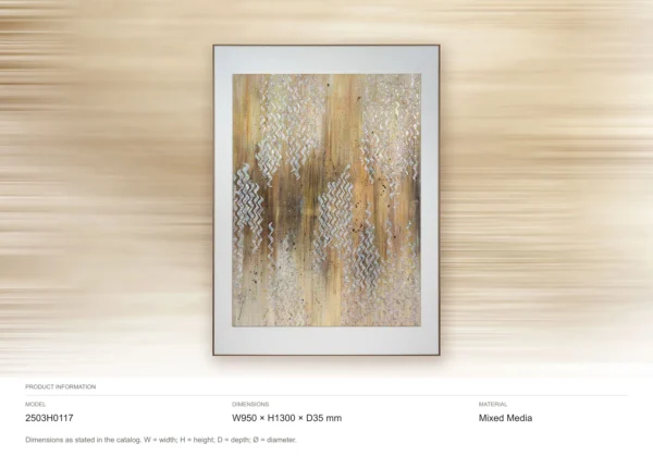 Gold and Silver Chevron Panel in White Frame, 95 x 130 cm — dimensions