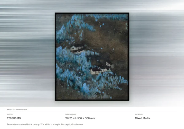 Blue Village in Night Forest Painting in Black Frame, 42 x — dimensions