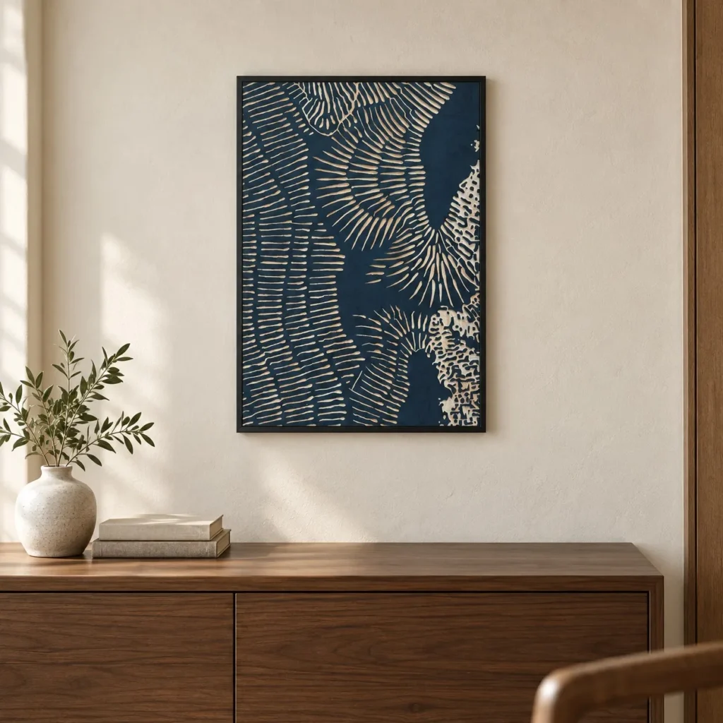 Small Navy Dash Wave Panel, 35 x 52 cm in blue — front view