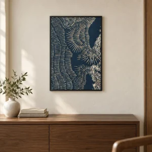 Small Navy Dash Wave Panel, 35 x 52 cm in blue — front view
