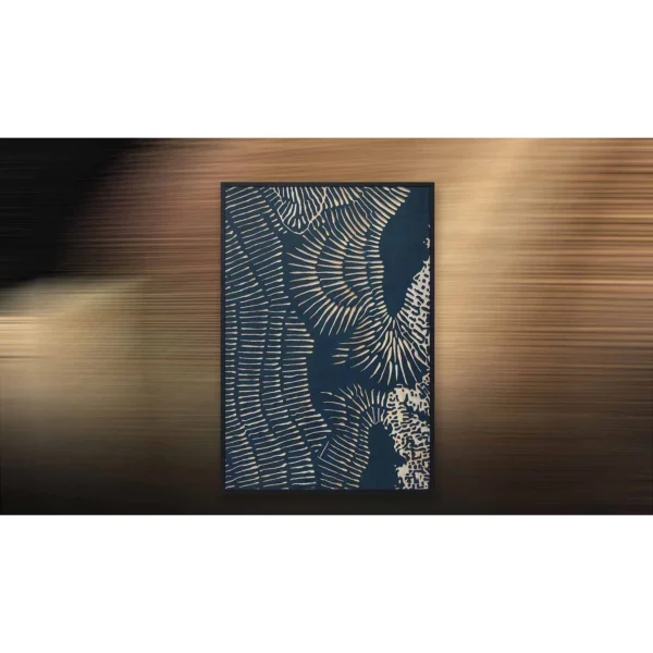 Small Navy Dash Wave Panel, 35 x 52 cm in blue — in a room setting