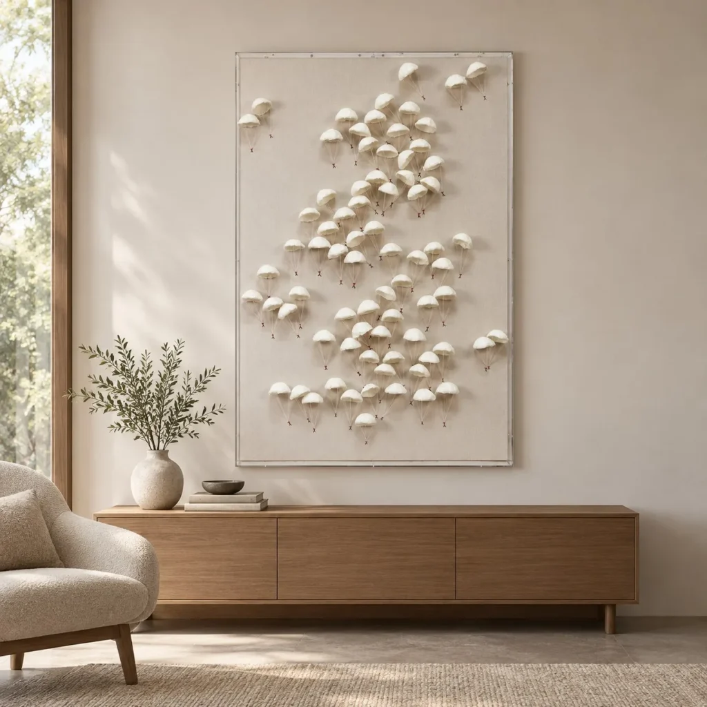 White Mushroom Cluster Relief, 100 x 150 cm in ivory — front view