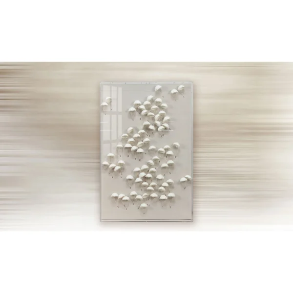 White Mushroom Cluster Relief, 100 x 150 cm in ivory — in a room setting