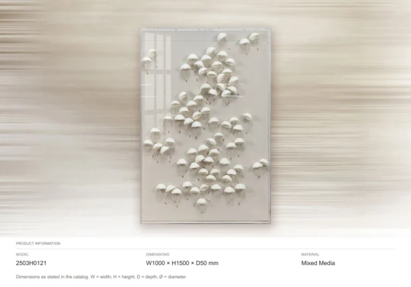 White Mushroom Cluster Relief, 100 x 150 cm in ivory — dimensions