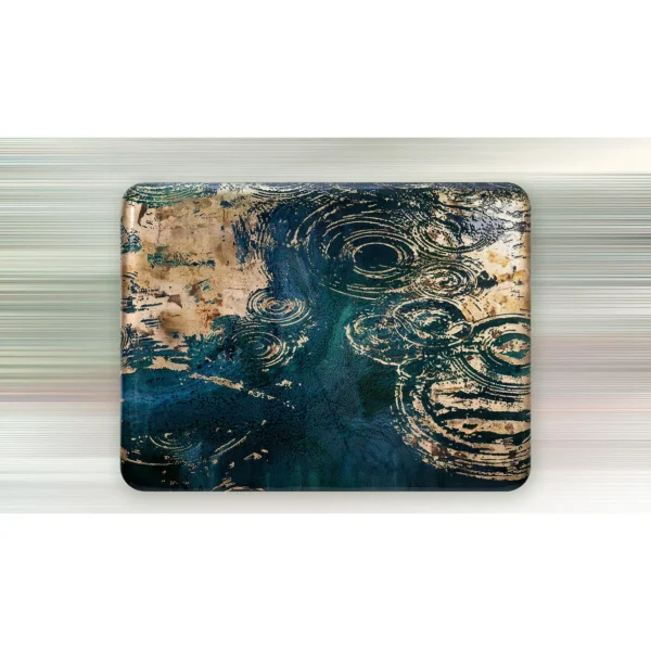 Teal Ripple Glazed Panel with Gold, 120 x 90 cm in blue — in a room setting