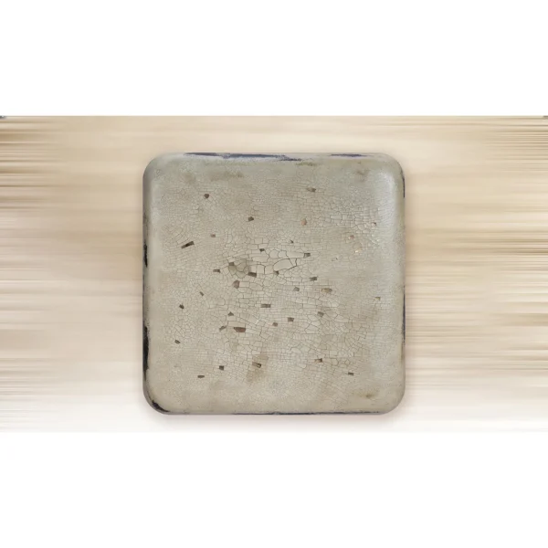 Cream Speckled Glazed Slab with Blue Edge, 98 x 98 cm in oatmeal — in a room setting