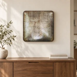Silver Patina Glazed Slab, 50 x 50 cm in silver — front view