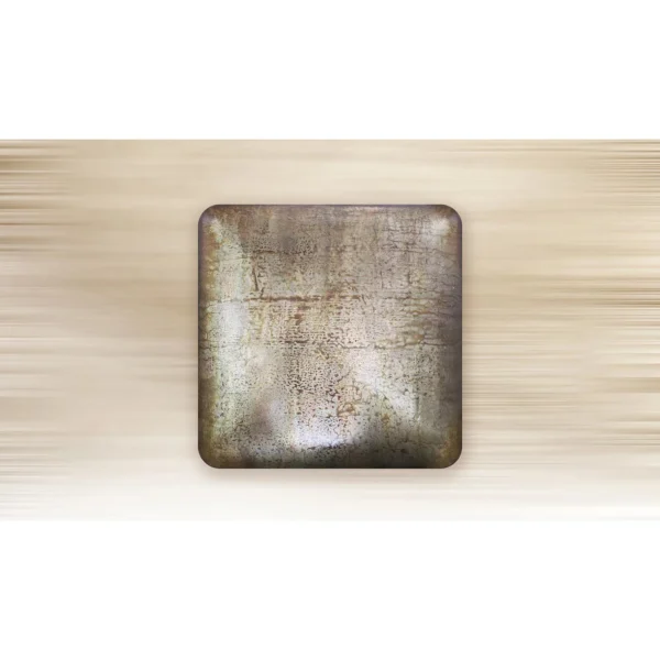 Silver Patina Glazed Slab, 50 x 50 cm in silver — in a room setting