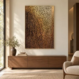 Bronze Mosaic Panel with Gold Serpent Line, 80 x 120 cm in bronze — front view