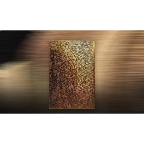 Bronze Mosaic Panel with Gold Serpent Line, 80 x 120 cm in bronze — in a room setting