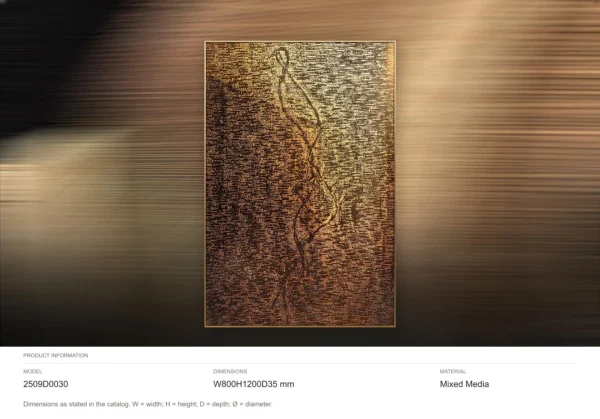 Bronze Mosaic Panel with Gold Serpent Line, 80 x 120 cm in bronze — dimensions