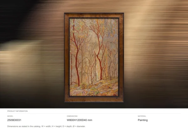 Red Tree Forest Painting in Bronze Frame, 80 x 120 cm — dimensions