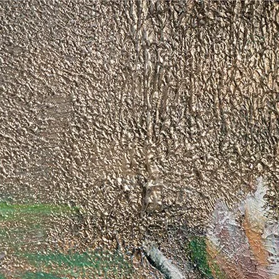 Lily Pond Impressionist Painting in olive — detail