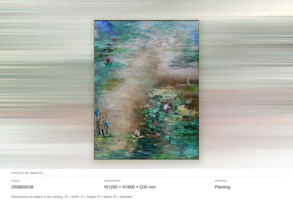 Lily Pond Impressionist Painting in olive — dimensions