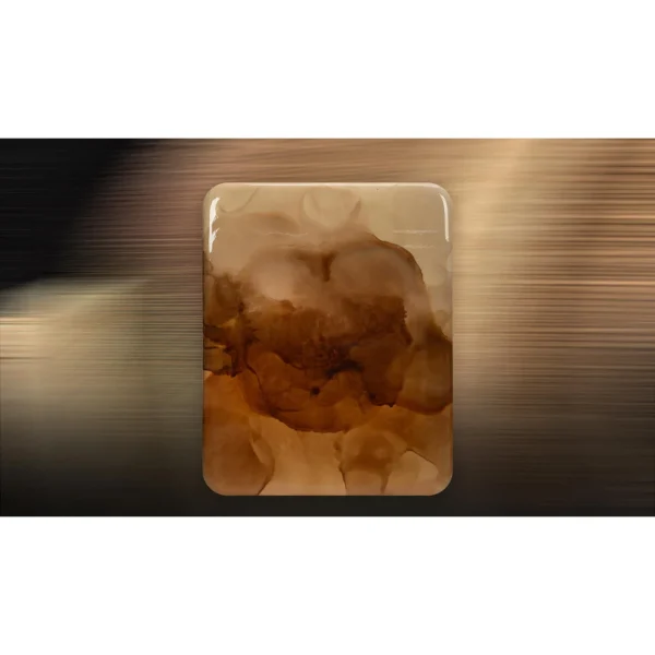 Amber Ink Bloom Glazed Slab, 100 x 125 cm in rust — in a room setting