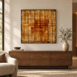 Rust Plaid Textured Panel, 80 x 80 cm in rust — front view