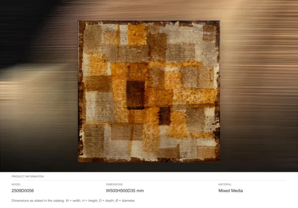 Small Rust Patchwork Textured Panel, 50 x 50 cm in rust — dimensions