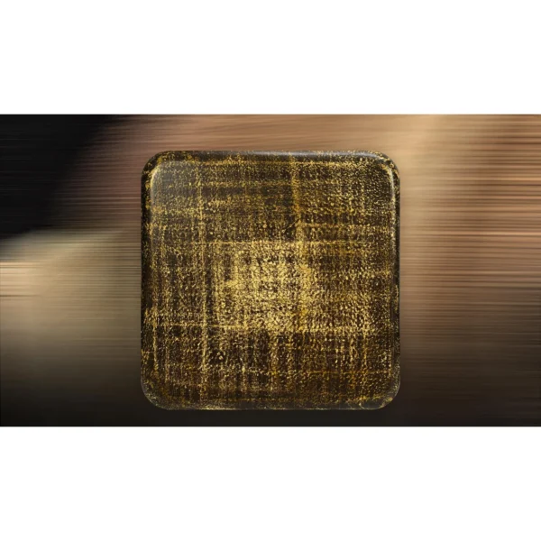 Small Gold and Black Plaid Glazed Slab, 50 x 50 cm in brushed brass — in a room setting