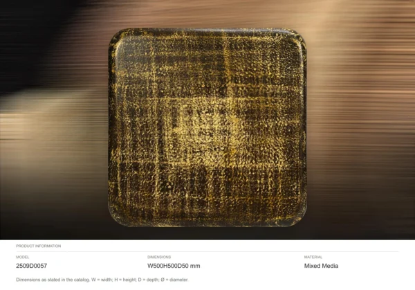 Small Gold and Black Plaid Glazed Slab, 50 x 50 cm in brushed brass — dimensions