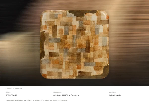 Sand Patchwork Glazed Slab with Bronze Edge, 110 x 110 cm in sand — dimensions