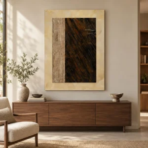 Brown Rain Panel in Onyx-Look Border, 110 x 150 cm — front view