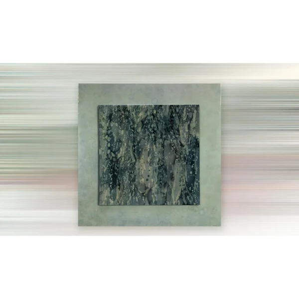 Teal Bark Panel in Sage Border, 100 x 100 cm — in a room setting