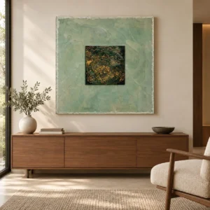 Dark Mosaic Square in Mint Marble Border, 105 x 105 cm — front view