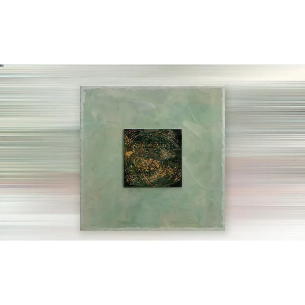 Dark Mosaic Square in Mint Marble Border, 105 x 105 cm — in a room setting