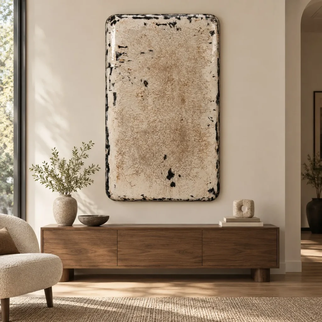 Tall Weathered Cream Glazed Slab in oatmeal — front view