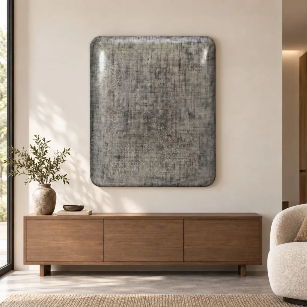 Grey Linen Weave Glazed Slab, 98 x 118 cm in slate — front view