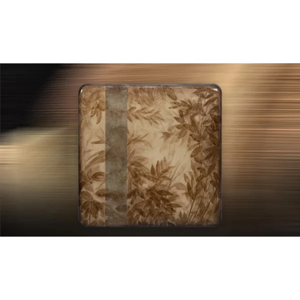 Bamboo Leaf Glazed Slab in Tan with Grey Band, 100 x 100 cm — in a room setting