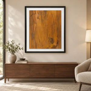 Amber Wood Grain Painting in Black Frame, 120 x 140 cm — front view