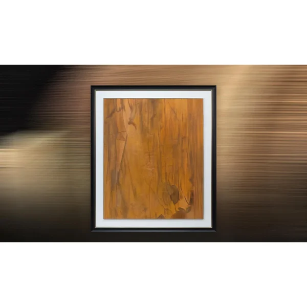 Amber Wood Grain Painting in Black Frame, 120 x 140 cm — in a room setting