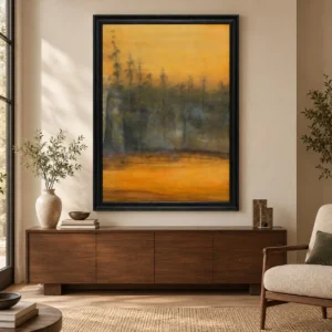 Golden Forest Reflection Painting in brushed brass — front view