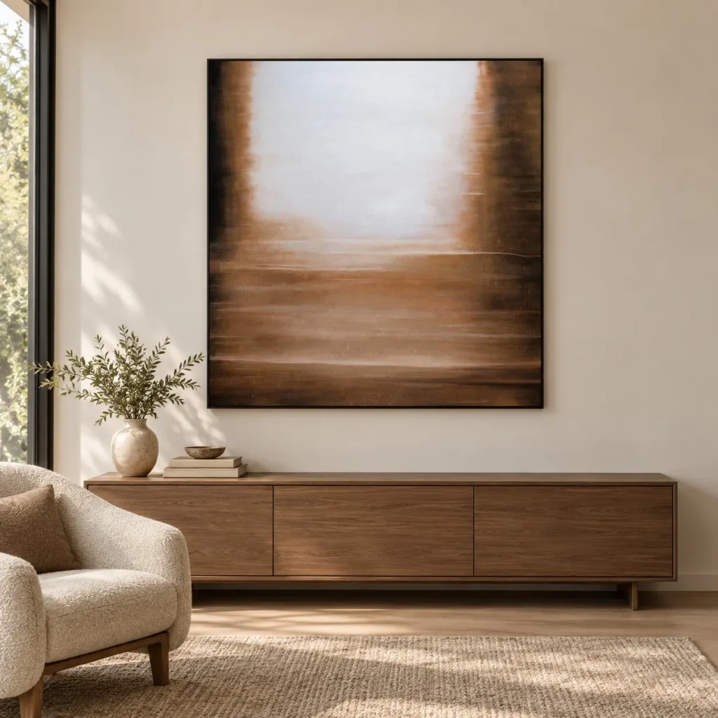 Brown Horizon Wash Painting, 130 x 135 cm in clay — front view