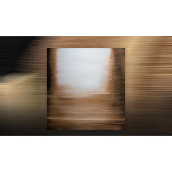 Brown Horizon Wash Painting, 130 x 135 cm in clay — in a room setting