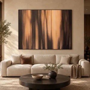 Wide Amber Streak Wash Painting, 180 x 135 cm in rust — front view