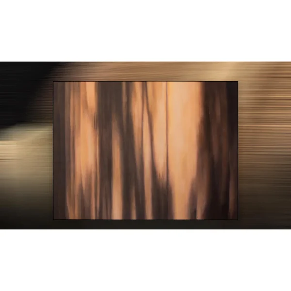 Wide Amber Streak Wash Painting, 180 x 135 cm in rust — in a room setting