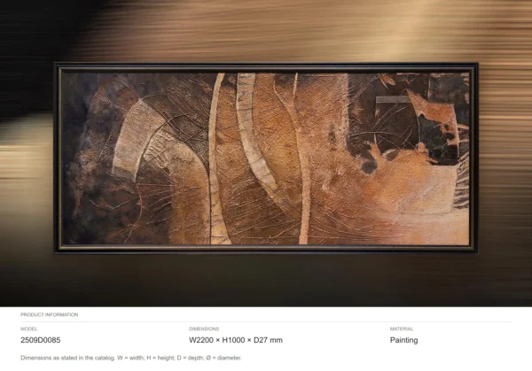 Wide Copper Leaf Abstract in Black Frame, 220 x 100 cm — dimensions