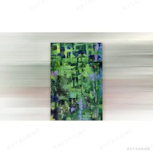 Green Grid Abstract Painting, 80 x 120 cm in olive — in a room setting