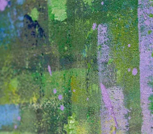 Green Grid Abstract Painting, 80 x 120 cm in olive — detail