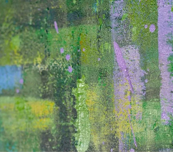 Green Grid Abstract Painting, 80 x 120 cm in olive — detail