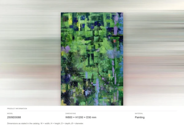 Green Grid Abstract Painting, 80 x 120 cm in olive — dimensions