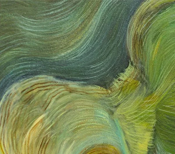 Green Wave Flow Painting, 80 x 120 cm in olive — detail