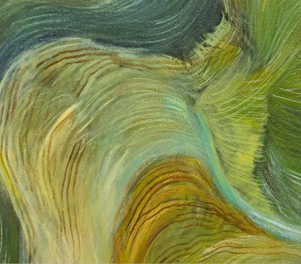 Green Wave Flow Painting, 80 x 120 cm in olive — detail