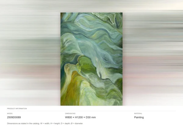 Green Wave Flow Painting, 80 x 120 cm in olive — dimensions