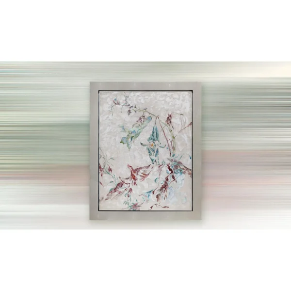 Autumn Leaf Branch Painting in Grey Frame, 105 x 130 cm — in a room setting