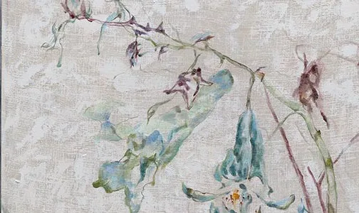 Autumn Leaf Branch Painting in Grey Frame, 105 x 130 cm — detail
