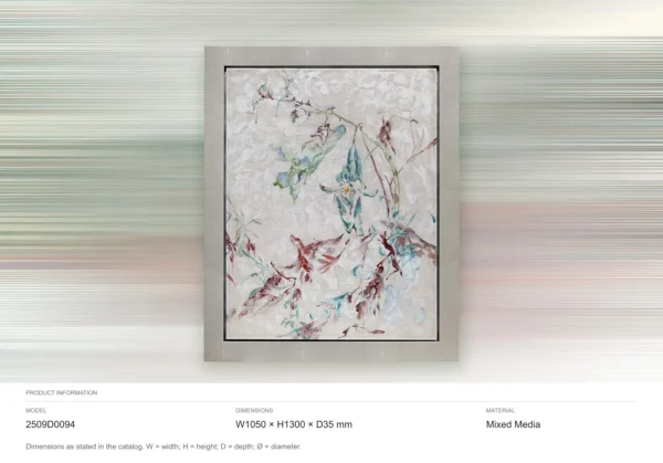 Autumn Leaf Branch Painting in Grey Frame, 105 x 130 cm — dimensions