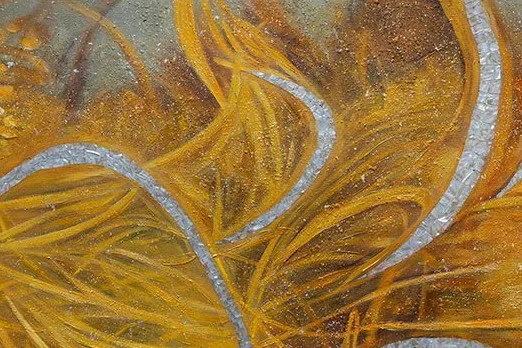 Golden Brushstroke Swirl Painting, 100 x 140 cm in brushed brass — detail